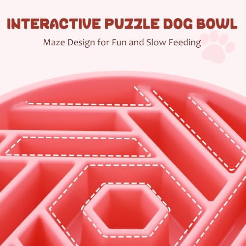 WHIPPY Slow Feeder Dog Bowl, Puzzle Maze Design to Slow Down Eating, 3-Cup Capacity, Anti-Gulping Food Bowl for Medium & Large Dogs,Pink - Image 2