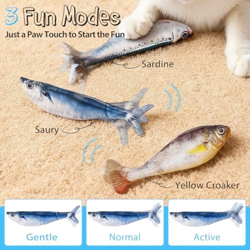 Cat Toys Flopping Fish 3 Pack Rechargeable Interactive for Indoor Exercise - Image 3