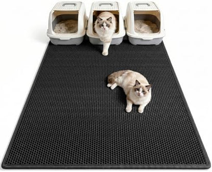 Pieviev Litter Box Mat, Double-Layer Waterproof Design, 47" x 36" Black by Pieviev