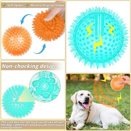 18 Pcs 3.5 in Squeaky Dog Toy Balls Dog Chew Toy for Teething Durable High Bounce TPR Fetch Spike Balls 9 Colors Water Toy for Small Medium Large Dog Aggressive Chewers Clean Teeth and Training - Image 4