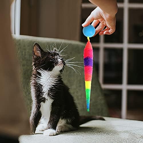 SHENGSEN Bouncy Ball with Tail Cat Toys-5 Packs,Rainbow Small Magic Worm with Ball Toy for Cats,Colorful Fuzzy Worm Bouncy Balls Cat Toy - Image 5