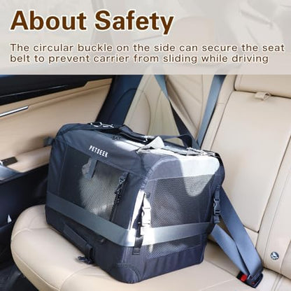 Large Cat Carrier, Portable Soft Sided Road Car Carrier, for Small Dog or Big Cats, 20"x13"x13" Outside Folding Comfortable Design, Black - Image 3