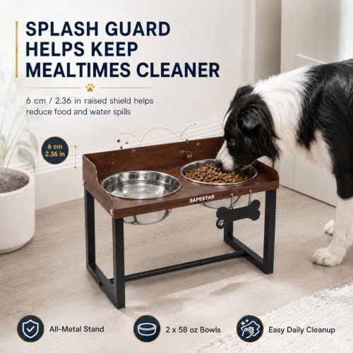 Mess Proof Elevated Dog Bowls for Medium and Large Dogs - Non-Spill Design - 10'' Tall Raised Dog Food Bowl Stand with Two 58oz Stainless Steel Bowls. Brown - Image 2
