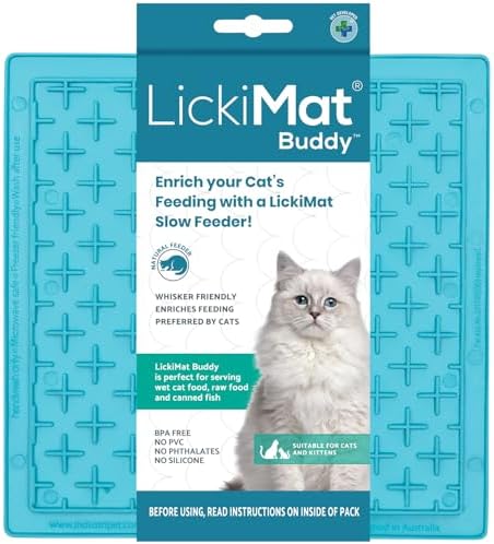 LickiMat Classic Buddy, Cat Slow Feeder Lick Mat, Boredom Anxiety Reducer; Perfect for Food, Treats, Yogurt, or Peanut Butter. Fun Alternative to a Slow Feed Cat Bowl or Dish, Turquoise by LICKIMAT