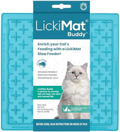 LickiMat Classic Buddy, Cat Slow Feeder Lick Mat, Boredom Anxiety Reducer; Perfect for Food, Treats, Yogurt, or Peanut Butter. Fun Alternative to a Slow Feed Cat Bowl or Dish, Turquoise by LICKIMAT