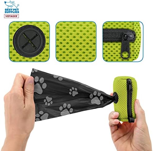 Best Pet Supplies Dog Poop Bag Holder Leash Attachment with Reusable Dispenser for Travel, Walking, Park, and Outdoor Use, Durable with Clip-On - Lime Green, Pack of 2, Mesh Dispenser w/30 Bags - Image 2