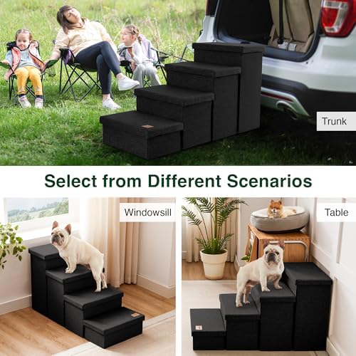 Love's cabin Dog Stairs for High Bed, Foldable Pet Stairs for Small Medium or Large Dogs Puppy with Storage for Bed or Couch, Cat Dog Steps Ramp with Zip up to 200 lbs, Black, 4 Steps - Image 6