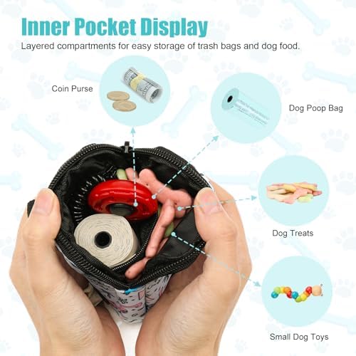 Dog Treat Pouch with Training Clicker,Waterproof Nylon Fabric Poop Bag Holders for Leashes,Hands Free Small Dog Walking Bag with Carabiner, Pet Puppy Training Walking Essentials (Dinosaur) - Image 3