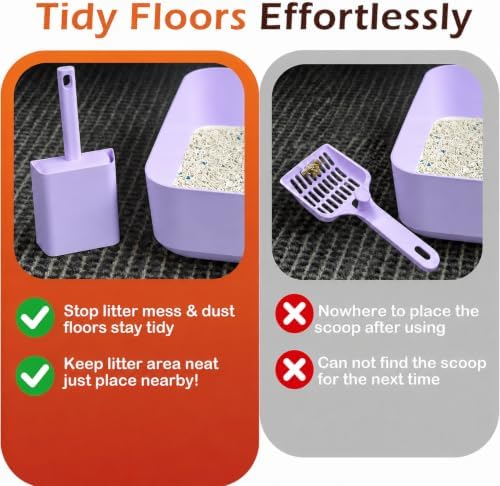 Cat Pooper Scooper, 2 in 1 Cat Litter Scoop with Holder Stand Cat Accessories Cat Supplies Kitty Litter Scoop Heavy Duty and Easy Clean Purple - Image 4