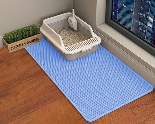 Cat Litter Mat, Double Layer Cat Litter Box Mat (45x26 Inch, Blue) by HCY%26WLD
