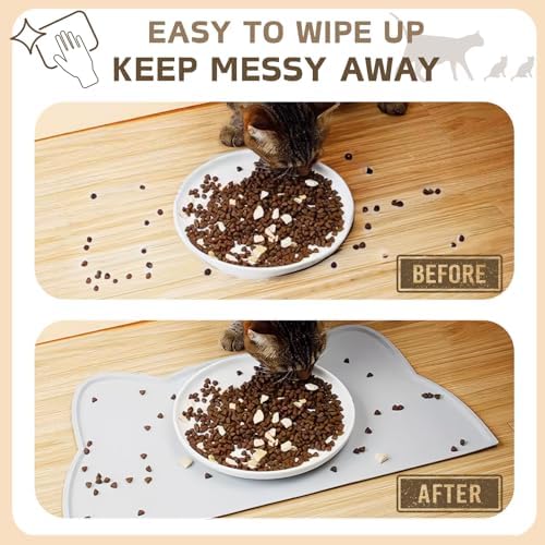 Cat Food Mat, Silicone Non Slip Dog Bowl Mat Waterproof Cat Feeding Mat Stop Food Spills and Water Messes Out to Floor Pet Food Mat (Dark Gray, 20" x 12") - Image 4