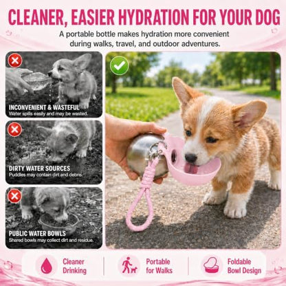Portable Dog Water Bottle with Bowl, 10oz Leak-Proof Stainless Steel - Image 6
