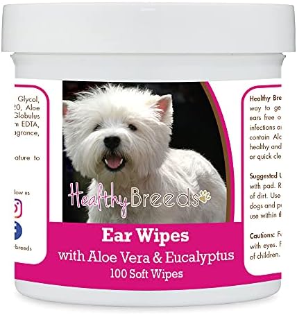 Healthy Breeds West Highland White Terrier Ear Cleaning Wipes with Aloe & Eucalyptus for Dogs 100 Count by HealthyBreeds