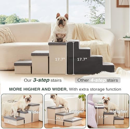 Love's cabin Dog Stairs for High Bed, Foldable Pet Stairs for Small Medium or Large Dogs Puppy with Storage for Bed or Couch, Cat Dog Steps Ramp with Zip up to 200 lbs, Light Grey, 3 Steps - Image 3