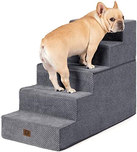 EHEYCIGA Dog Stairs for High Bed 22.5" H, 5-Step Dog Steps, Grey by EHEYCIGA