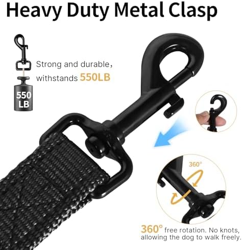 Reflective Dog Leash with Double Handle, Dog Leash 4 FT Long, Supports Medium and Large Dogs, Heavy Duty for Walking, Running, and Training, Black - Image 4