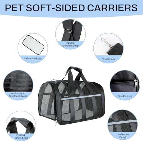 Soft Sided Pet Carrier, Airline Approved Dog Cat Travel Bag with Mesh Windows, Collapsible Portable Pet Carrier for Small Medium Dogs Cats (Black) - Image 5
