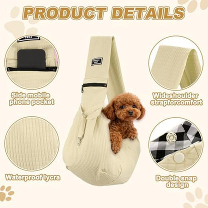 Dog Sling Carrier for Small Dogs and Cats Up to 16.5 Lbs, Soft Pouch Waterproof with Zipper Pocket Pet Cross Body Shoulder Bag, (Champagne, 1 Pcs) Intended for Outdoor/Travel - Image 3