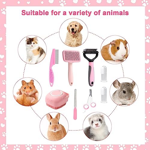 VCZONE 8 Pcs Dog Grooming Kit with Self Cleaning Tools: Nail Clipper, Flea Comb, Shampoo Brush, Shedding Brush, Dematting Comb, Silicone Toothbrush (Pink) - Image 7