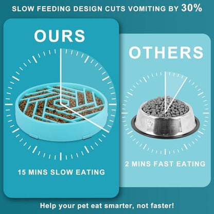 TOBYTO Slow Feeder Dog Bowls Large Medium Breed,Anti-Choking Slow Eating Dog Food Bowl,Non Slip Pet Slower Food Feeding Bowls Large Puzzle Slow Feeder Bloat Stop Maze Dog Dishes,Blue - Image 4