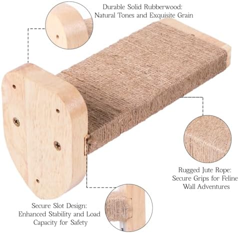 3pcs Cat Wall Steps, Climbing Mounted Furniture, Shelves With Hemp Rope Covered, Solid Wood Ladder for Playing and Climbing (Large-Wood) - Image 3