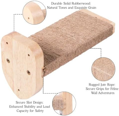 3pcs Cat Wall Steps, Climbing Mounted Furniture, Shelves With Hemp Rope Covered, Solid Wood Ladder for Playing and Climbing (Large-Wood) - Image 3