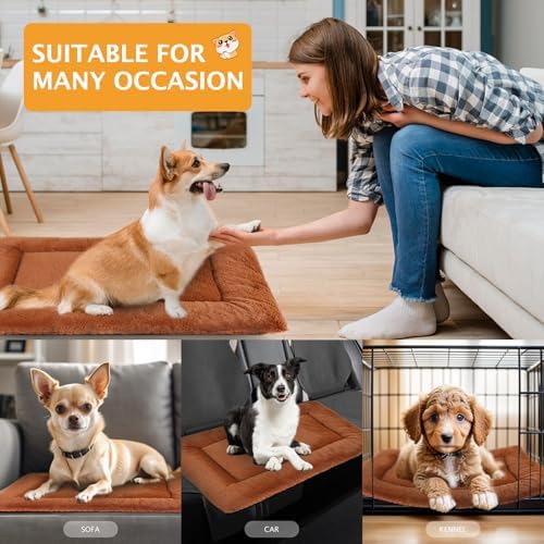 Reversible Dog Bed Mat with Plush and Corn Velvet,Soft Warm Pet Cushion, Dual Purpose Washable Sleeping Mattress Bed for Small Medium Large Dog and Cat XB004 (48"*30", Orange) - Image 2