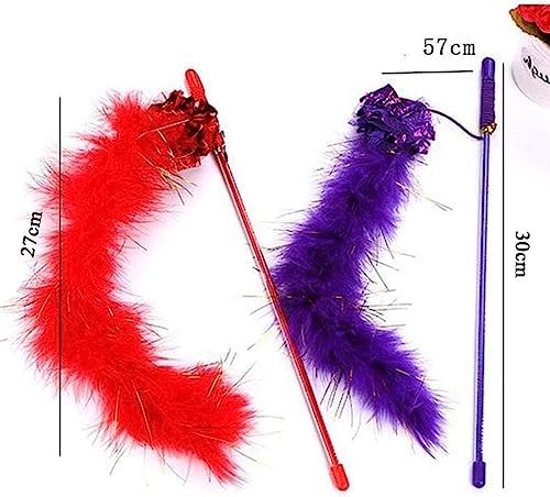PETCTN Purple Cat Teasing Stick Toy - Interactive Stick with Sparkly Feather Boa & Crinkle Ball for Indoor Cat Training & Fun - Image 2