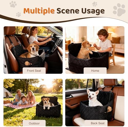Dog Car Seat for S/M Dogs, Memory Foam Dog Booster Car Seat Up to 35lbs, Detachable Washable Pet Travel Bed with Side Pockets and 2 Safety Belts, Easy to Install (Black) - Image 3