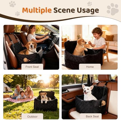 Dog Car Seat for S/M Dogs, Memory Foam Dog Booster Car Seat Up to 35lbs, Detachable Washable Pet Travel Bed with Side Pockets and 2 Safety Belts, Easy to Install (Black) - Image 3