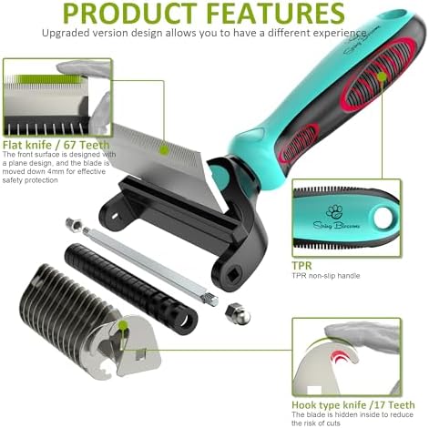 Spring Blossoms-2 in 1 Professional Grooming Rake for Cats & Dogs-Dematting Comb for Easy Mats & Tangles Removing,Pet Brush Safe No More Nasty Shedding and Flying Hair (Cyan) - Image 3