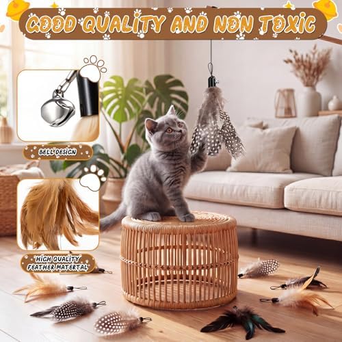 Leitee 30 Pcs Cat Feather Toys Bulk Wand, Classic Color, Reed Flower - Image 4