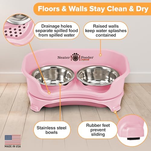Neater Feeder Express Mess Proof Cat Bowls Elevated, No Spill Feeding Station, Stainless Steel Dishes for Food and Water, Raised Bowls for Indoor Cats, No Fatigue Whisker Friendly Dish, Pink - Image 4