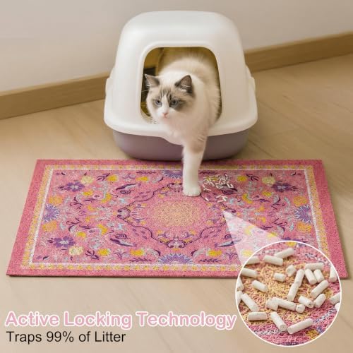 Glittme Cat Litter Mat with Non-Slip Bottom Litter Box Mat 33"X22" Litter Trapping Mat Easy to Clean Washable Cat Food Mat for Kitty,L - Image 2