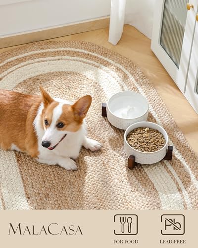 MALACASA Dog Bowl Set, Ceramic Bowls with Walnut Wood Stand, 4 Cups - Image 3