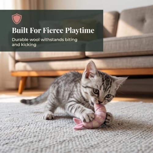 Glaciart One Wool Shrimp Cat Toys with Catnip | Interaction & Boredom Relief, Encourages to Exercise, Explore & Play | Filled w/Organic Herbs to Help Sooth or Reduce Anxiety - Image 3