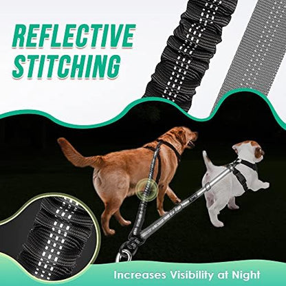 AUTOWT Two Dog Lead, 2 in 1 Upgraded Double Dog Leash Attachment Combine Adjustable Strap and Shock Absorbing Bungee No Tangle Dual Training Splitter for Medium Large Dogs (Black & Grey) - Image 6