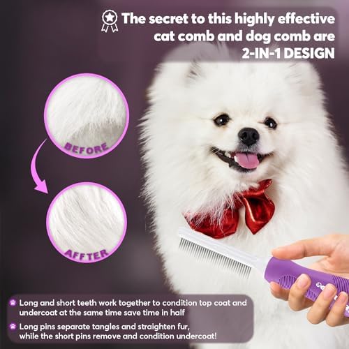 GENPEPADO Grooming Comb for Dogs and Cats with Matted Hair, Detangling Pet Comb with Long and Short Stainless Steel Metal Fine Teeth for Removing Mats, Tangles, Knots & Loose Fur from The Undercoat - Image 4
