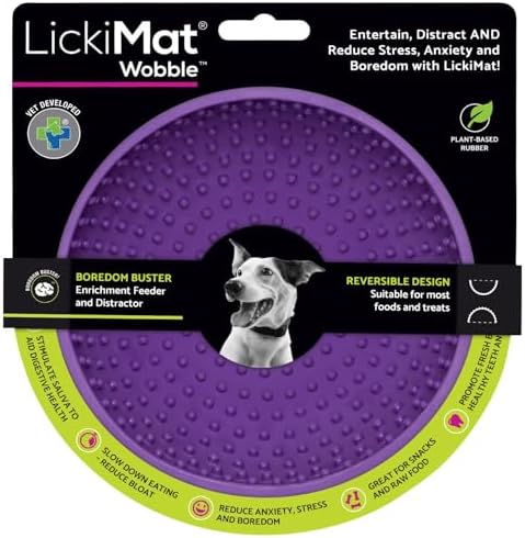 LICKIMAT Wobble, Dog Slow Feeder Bowl Lick Mat, Boredom Anxiety Reducer; Perfect for Food, Treats, Yogurt, or Peanut Butter. Fun Alternative to a Slow Feed Dog Bowl, Purple by LICKIMAT