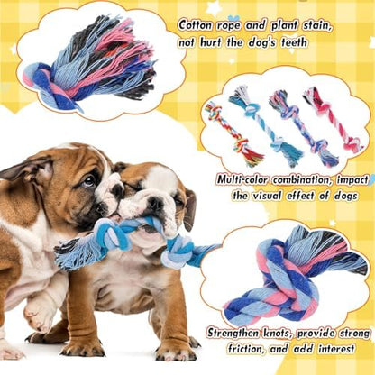 Hiboom 24 Pcs Dog Rope Toys Bulk Multi Color Puppy Chew Rope Cotton Teething Toys 2 Knot Tug for Aggressive Chewers Small and Medium Dogs Puppies - Image 3