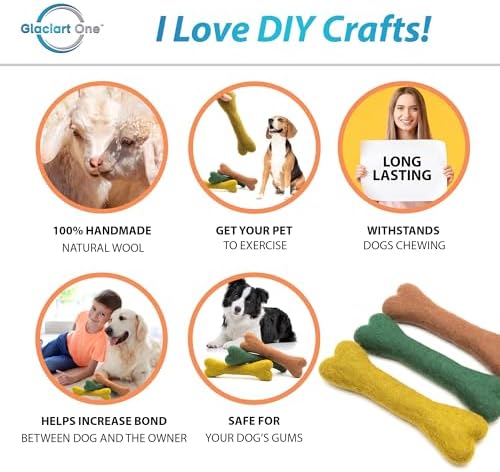 Glaciart One Felted Wool Dog Chew Bone (3 Pcs)| Durable Dog Chew Toy, Puppy Chew Toys for Teething & Dog Teeth Cleaning | Pet Toys Fetch Games & for Anxiety/Boredom | Great for Small or Medium - Image 2