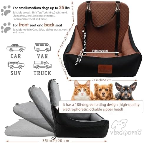 Dog Car Seat & Travel Bed—Fold-Out 35" Pet Carbed for Small Dogs Up to 25 lbs — Velvet Memory Foam,Anti-Slip Grip & Dual Dog Seat Belt for Car Front/Back Seat. - Image 3