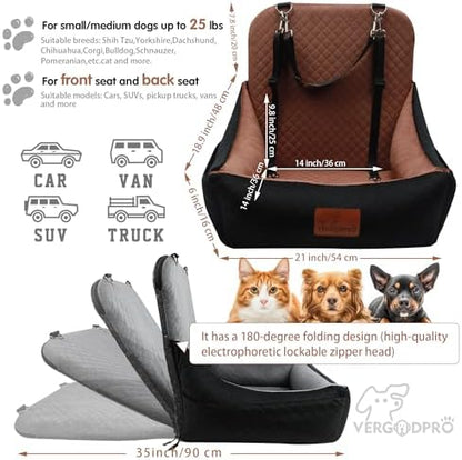 Dog Car Seat & Travel Bed—Fold-Out 35" Pet Carbed for Small Dogs Up to 25 lbs — Velvet Memory Foam,Anti-Slip Grip & Dual Dog Seat Belt for Car Front/Back Seat. - Image 3
