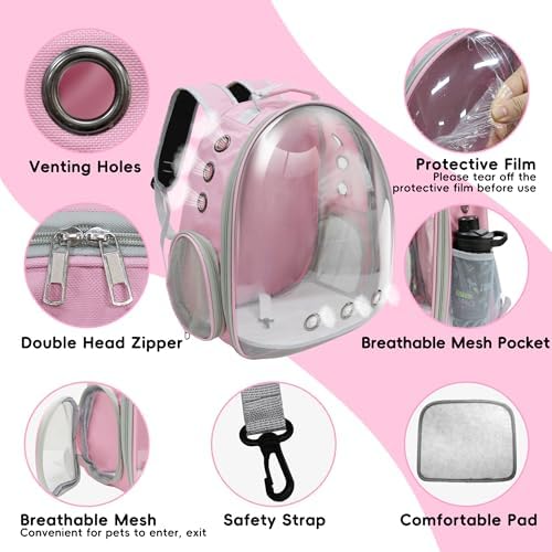 Cat Backpack, Airline Approved Bubble Carrying Bag for Small Medium Dogs Cats, Space Capsule Pet Carrier Dog Hiking Backpack Travel Carrier (Pink) - Image 3