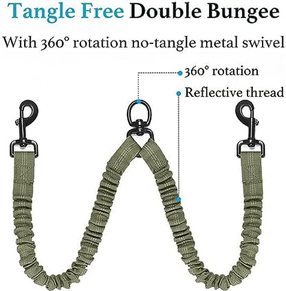 iYoShop Double Dog Leash, 360° Swivel, No Tangle, Large, Military Green - Image 5