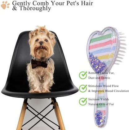 Small Soft Dog Grooming Brush, Pet Massage Hair Brush (Rainbow) - Image 3