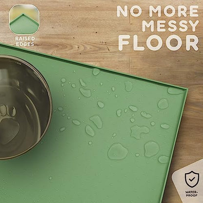 Dog Food Mat - 24x15 Raised Edges Dogs Mat for Food and Water Prevent Spill, Waterproof Cat Food Mats Protect Floors, Easy Clean Dog Bowl Mats for Food and Water, Silicone Pet Feeding Placemats Green - Image 5