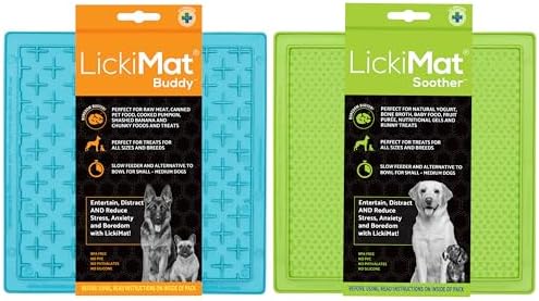 LickiMat 8"X8" Pack of 2 Classic Soother & Buddy Dog Slow Feeders Lick Mat Boredom Anxiety Reduction Perfect for Food Treats Yogurt Peanut Butter Fun Alternative to Slow Feed Dog - (Green & Turquoise) by LICKIMAT