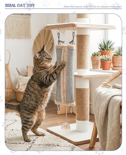 16.5" Sisal Catnip Kicker Toy for Indoor Cats,Heavy Duty Cat Scratching Pillow with 24" Bonus Rope,Washable & Refillable Catnip Toy for Aggressive Kickers,Chewing & Teething, Sisal Mat Texture (Grey) - Image 5