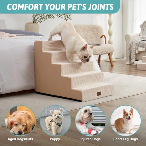 COZY KISS Dog Stairs for Small Dogs, 5 Step Pet Stairs for Beds & Couches - Image 3